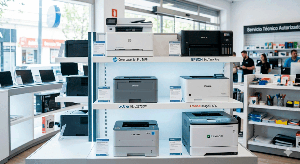 Equipo técnico de PrintCare brindando soporte multimarca continuo y planes de mantenimiento para impresoras HP, Canon, Lexmark, Samsung y Brother en oficinas y empresas en Santiago